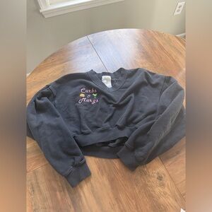 Aerie Black V-Neck cropped Sweatshirt with Embroidery